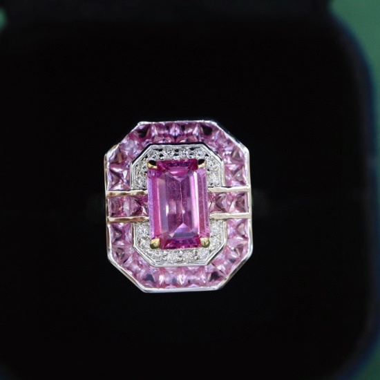 14k Gold 3.78 Ctw Natural Padparadscha Sapphire & Sapphire Ring