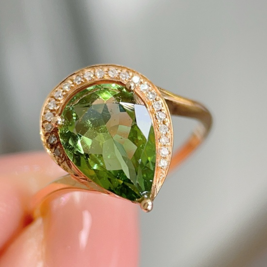 14k Gold 2.3 Ct Natural Tourmaline & Diamond Ring