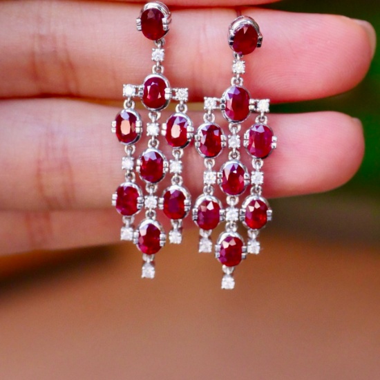 14k Gold 5.57 Ctw Natural Ruby & Diamond Earrings