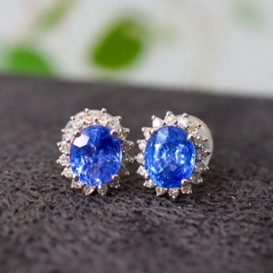 14k Gold 1.13 Ctw Natural Sapphire & Diamond Earrings