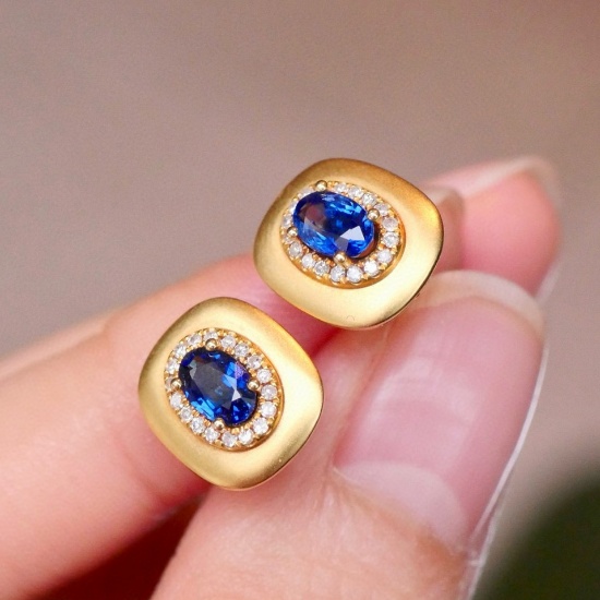 14k Gold 1.26 Ctw Natural Sapphire & Diamond Earrings