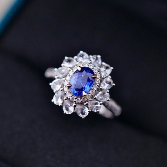 14k Gold 2.31 Ctw Natural Sapphire & Sapphire Ring