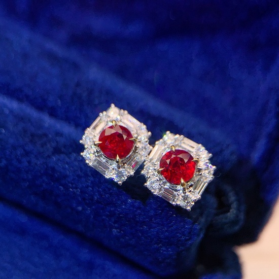 14k Gold 1.45 Ctw Natural Ruby & Diamond Earrings