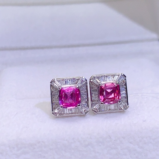14k Gold 2.34 Ctw Natural Padparadscha Sapphire & Diamond Earrings