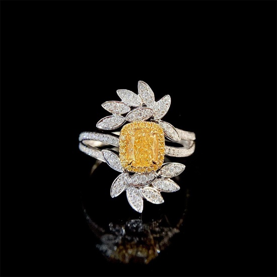 14k Gold 1.3 Ctw Natural Yellow Diamond & Diamond Ring