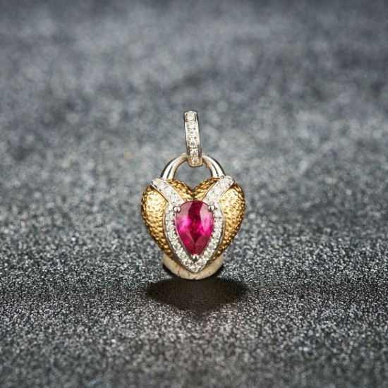 14k Gold 0.67 Ctw Natural Ruby & Diamond Pendant( Without Chain )