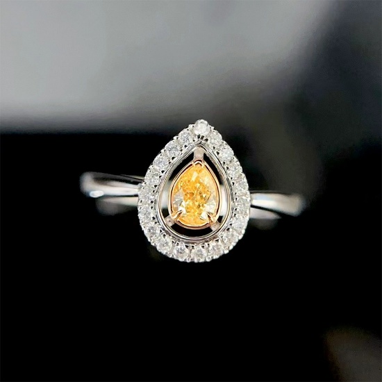 14k Gold 0.30 Ctw Natural Yellow Diamond & Diamond Ring