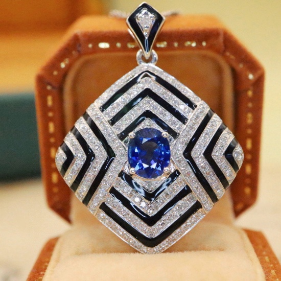 14k Gold 1.74 Ctw Natural Sapphire & Diamond Pendant( Without Chain )