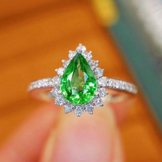 14k Gold 1.35 Ctw Natural Tsavorite & Diamond Ring