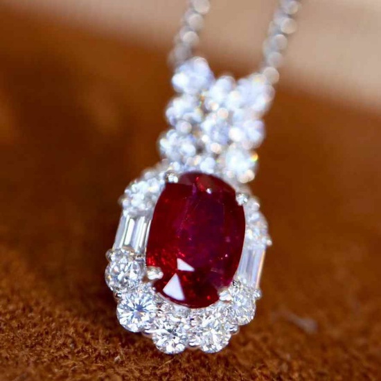 14k Gold 1.20 Ctw Vivid Red Natural Ruby & Diamond Pendant( Without Chain )