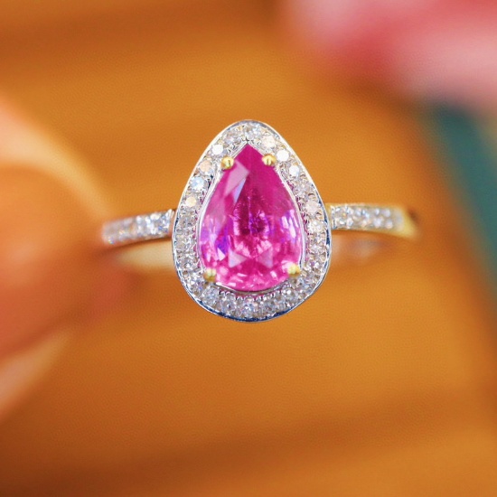 14k Gold 1.07 Ctw Natural Padparadscha Sapphire & Diamond Ring
