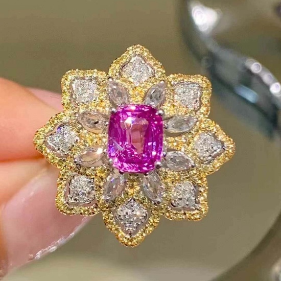 14k Gold 1.2 Ct Natural Sapphire & Diamond & Sapphire Ring