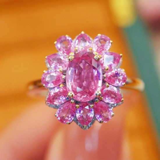 14k Gold 2.72 Ctw Natural Padparadscha Sapphire & Diamond Ring