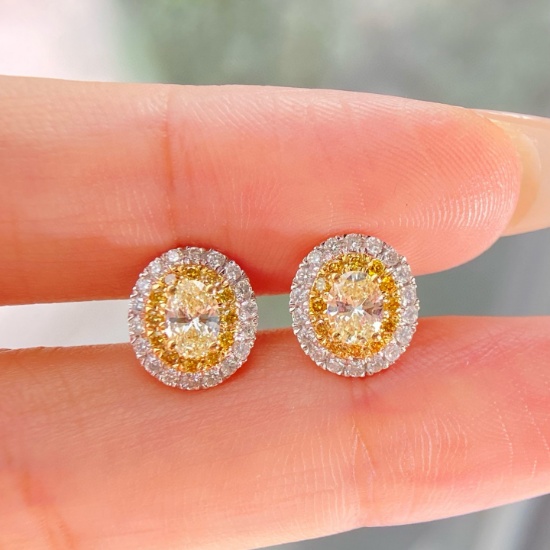 14k Gold 1.10 Ctw Natural Yellow Diamond & Diamond Earrings