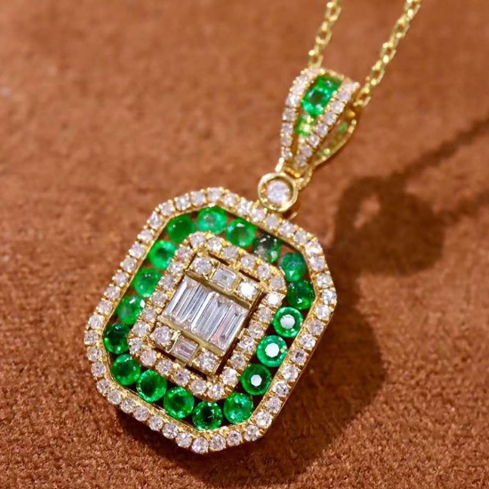 14k Gold 2.41 Ctw Natural Emerald & Diamond Pendant( Without Chain )