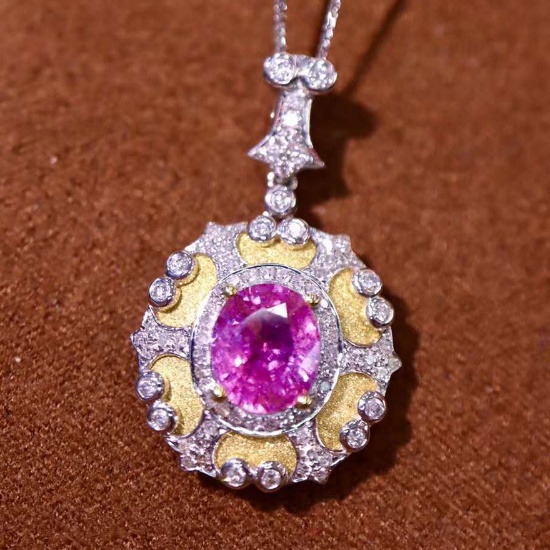 14k Gold 1.94 Ctw Natural Sapphire & Diamond Pendant( Without Chain )