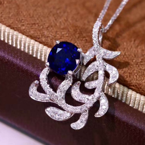 14k Gold 1.06 Ctw Natural Sapphire & Diamond Pendant( Without Chain )