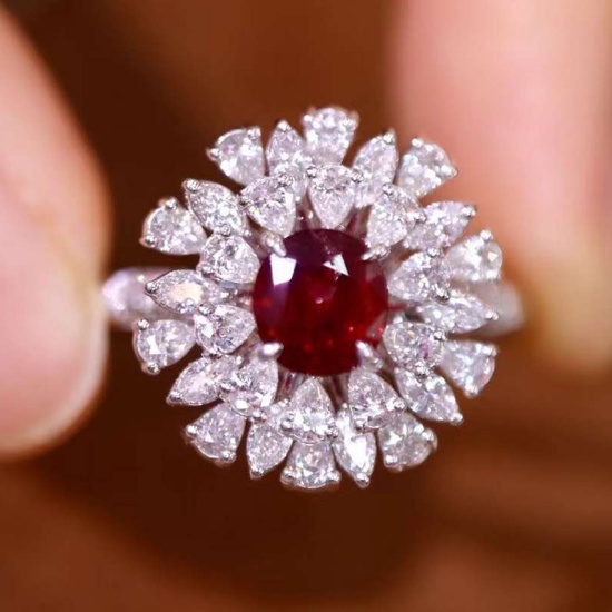 14k Gold 1.75 Ctw Vivid Red Natural Ruby & Diamond Ring