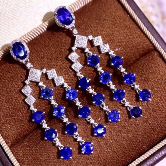 14k Gold 7.47 Ctw Natural Sapphire & Diamond Earrings