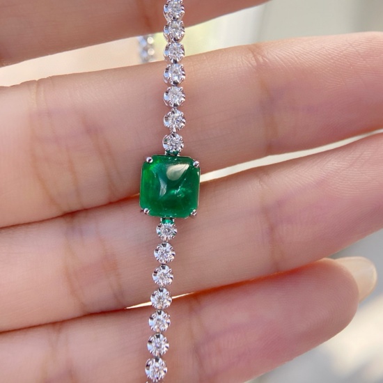 14k Gold 3.25 Ctw Vivid Green Natural Emerald & Diamond Bracelet