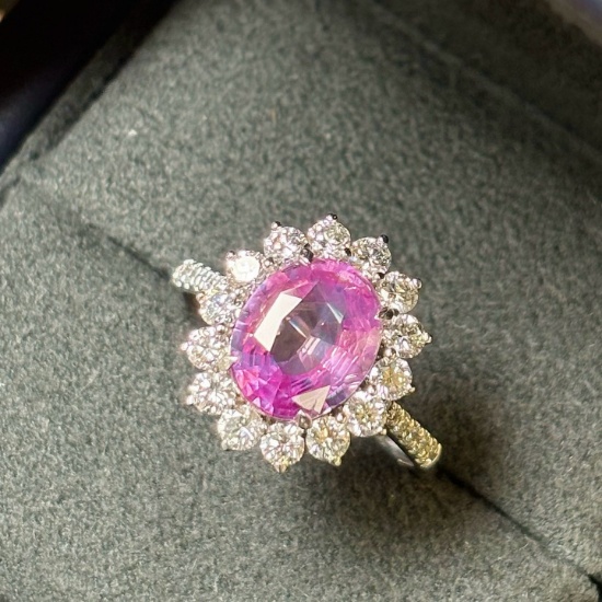 14k Gold 3.17 Ctw Natural Padparadscha Sapphire & Lab Grown Diamond Ring