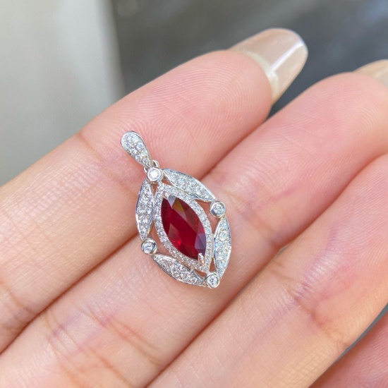14k Gold 1.31 Ctw Natural Ruby & Diamond Pendant( Without Chain )
