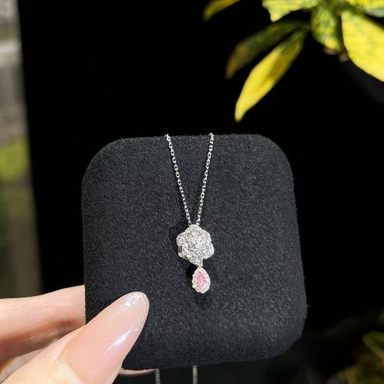 14k Gold 0.28 Ctw Natural Pink Diamond & Diamond & Flowers Necklace