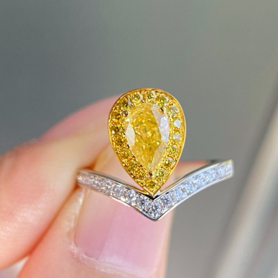 Gia Certified 14k Gold 0.88 Ctw Natural Yellow Diamond & Diamond Ring