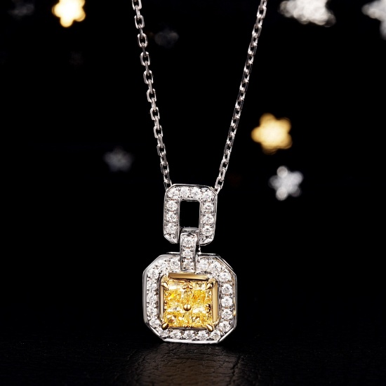 14k Gold 0.66 Ctw Natural Yellow Diamond & Diamond Pendant( Without Chain )