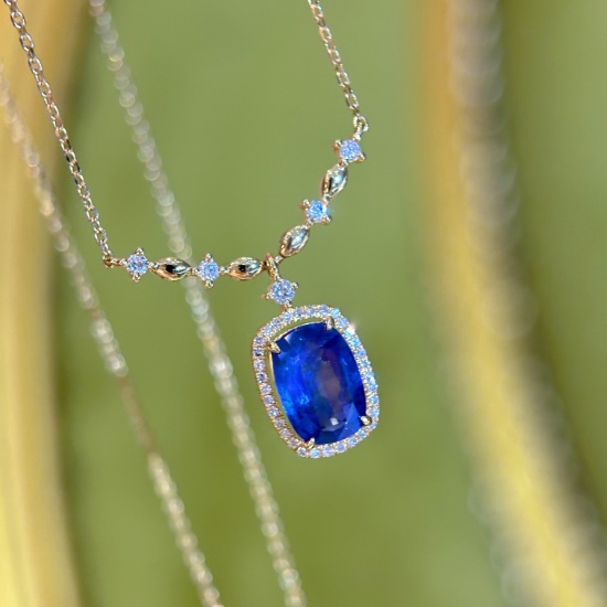 14k Gold 2.19 Ct Natural Sapphire & Diamond Necklace