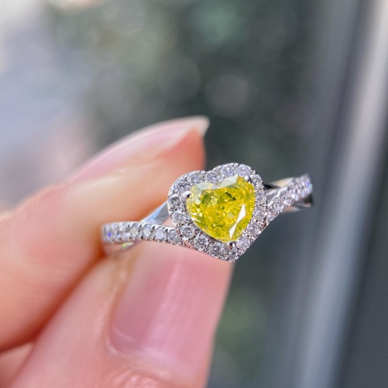 Gia Certified 14k Gold 0.73 Ctw Natural Yellow Diamond & Diamond Ring