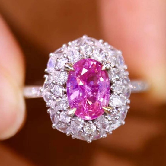 14k Gold 2.16 Ctw Natural Padparadscha Sapphire & Diamond Ring