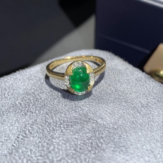 14k Gold 1.51 Ctw Vivid Green Natural Emerald & Diamond Ring