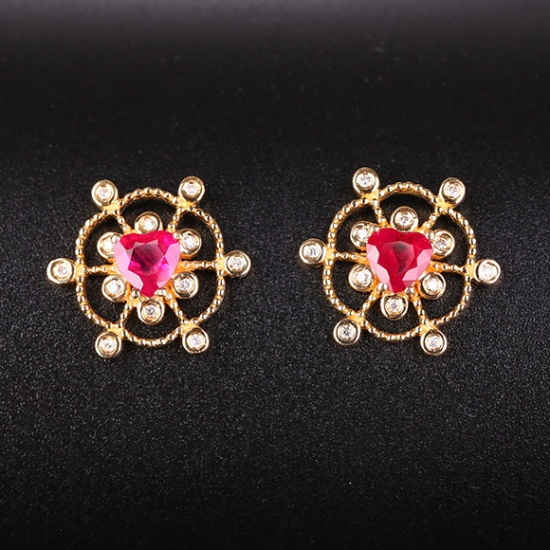 14k Gold 0.57 Ctw Natural Ruby & Diamond Earrings