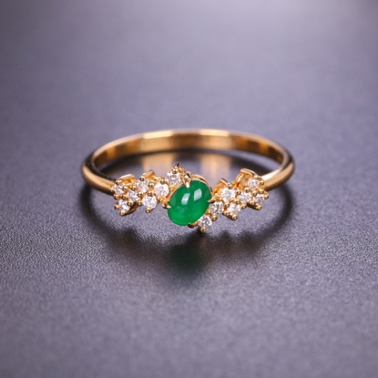 14k Gold 0.33 Ctw Vivid Green Natural Emerald & Diamond Ring