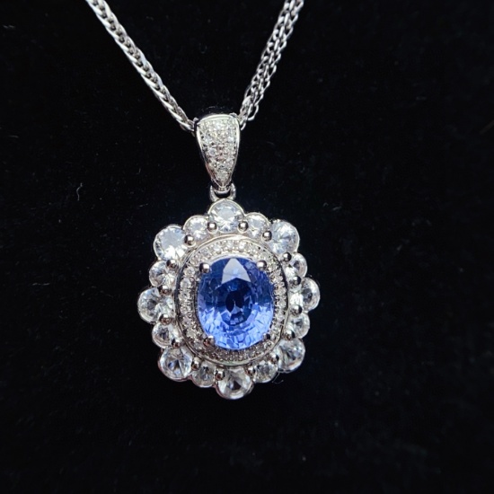 14k Gold 1.00 Ct Natural Sapphire & Diamond & Sapphire Pendant( Without Chain )