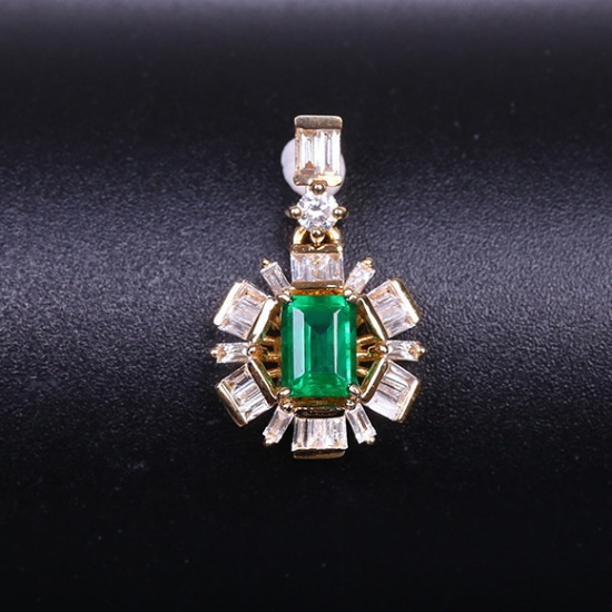 14k Gold 0.50 Ctw Vivid Green Natural Emerald & Diamond Pendant( Without Chain )