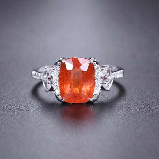 14k Gold 4.39 Ctw Natural Spessartine & Diamond Ring