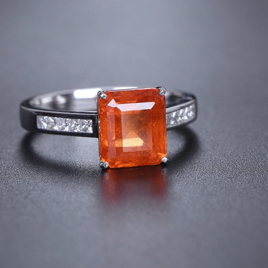 14k Gold 3.89 Ctw Natural Spessartine & Diamond Ring