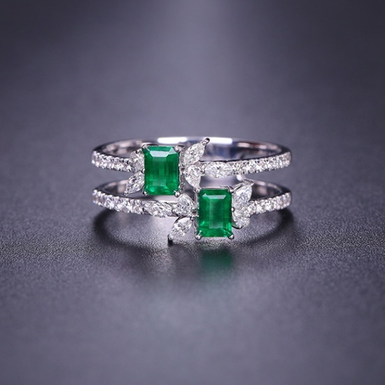 14k Gold 1.06 Ctw Vivid Green Natural Emerald & Diamond Ring