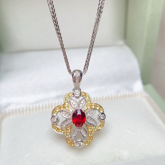 14k Gold 0.40 Ct Natural Ruby & Diamond & Sapphire Pendant( Without Chain )