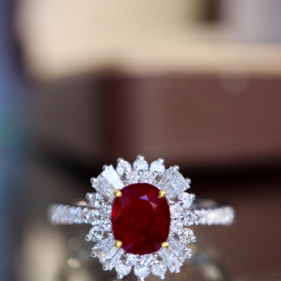 14k Gold 1.36 Ctw Vivid Red Natural Ruby & Diamond Ring