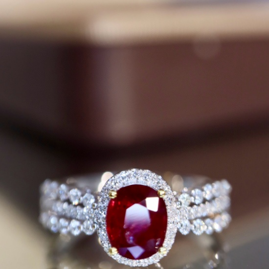14k Gold 1.26 Ctw Vivid Red Natural Ruby & Diamond Ring