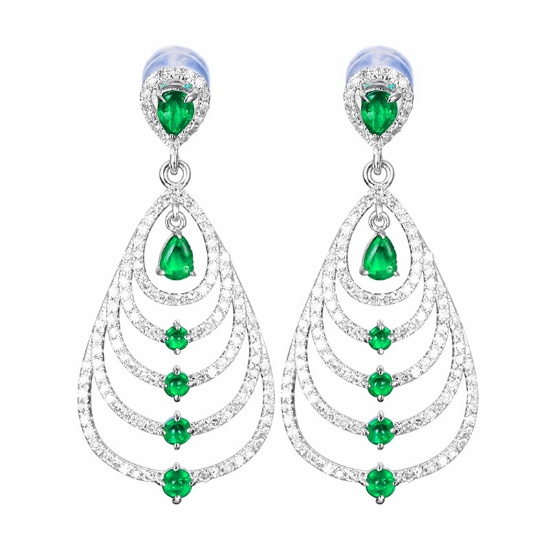 14k Gold 1.56 Ctw Vivid Green Natural Emerald & Diamond Earrings