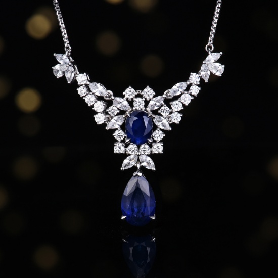 14k Gold 3.77 Ctw Natural Sapphire & Diamond Necklace