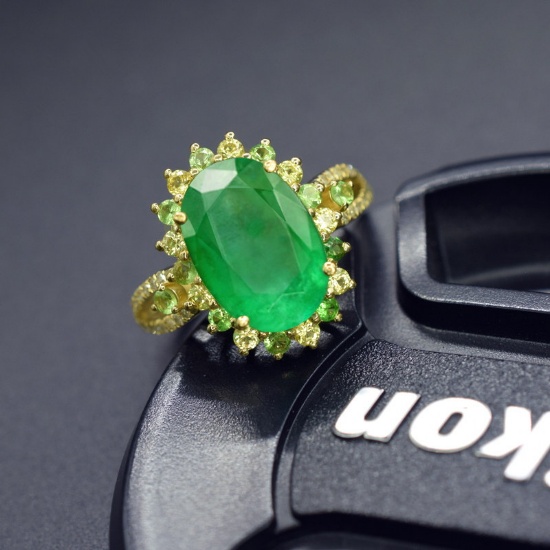 14k Gold 3.20 Ctw Natural Emerald & Sapphire Ring