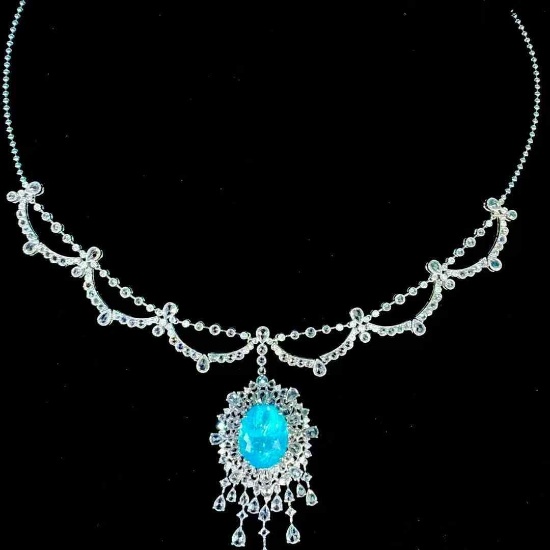 14k Gold 9.25 Ct Natural Paraiba Tourmaline & Diamond Necklace