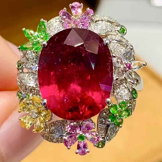 14k Gold 5.2 Ct Natural Tourmaline & Diamond Ring
