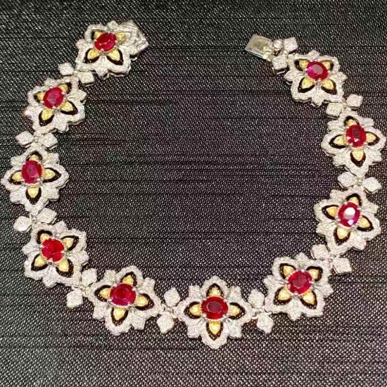 14k Gold 7.2 Ct Natural Ruby & Diamond Bracelet