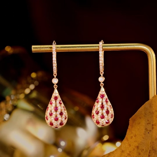 14k Gold 1.5 Ctw Natural Ruby & Diamond Earrings